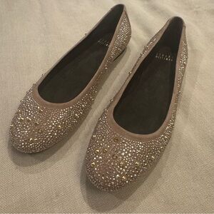 STUART WEITZMAN Crystal Embellished Suede Ballet Flats - Taupe - Size 9